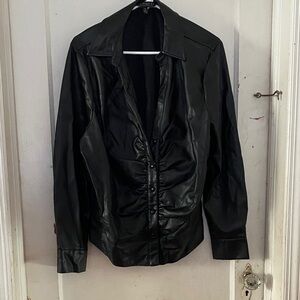 Eloquii Dark Button Down Shirt with Ruched Front